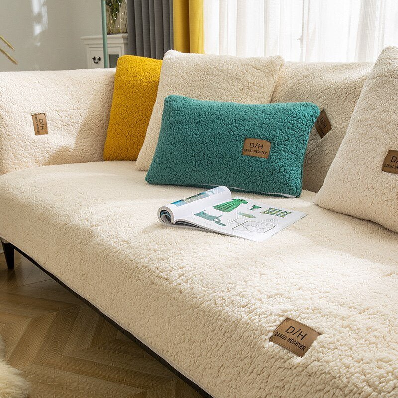 Fluffy Sofa Cover Non-Slip Couch Protector with Sherpa Texture