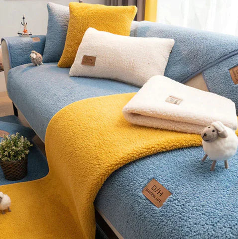 Fluffy Sofa Cover Non-Slip Couch Protector with Sherpa Texture