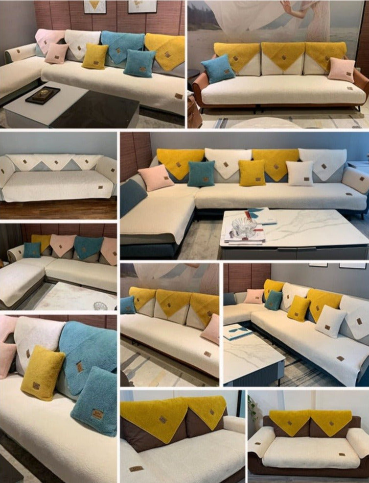 Fluffy Sofa Cover Non-Slip Couch Protector with Sherpa Texture
