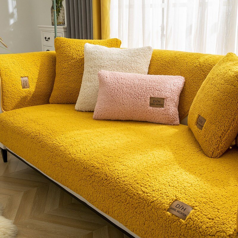 Fluffy Sofa Cover Non-Slip Couch Protector with Sherpa Texture
