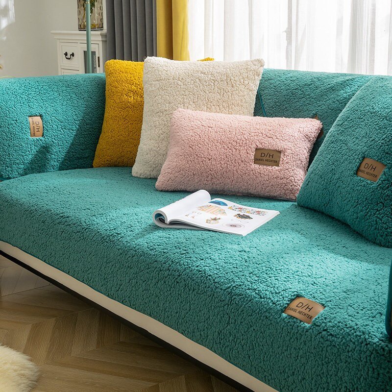 Fluffy Sofa Cover Non-Slip Couch Protector with Sherpa Texture