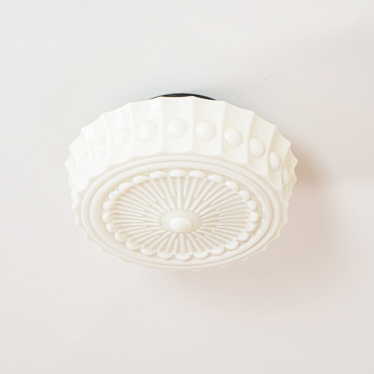Flush Mount Ceiling Lamp Art Deco with Ornate Glass Shade and Hardwired Fitting