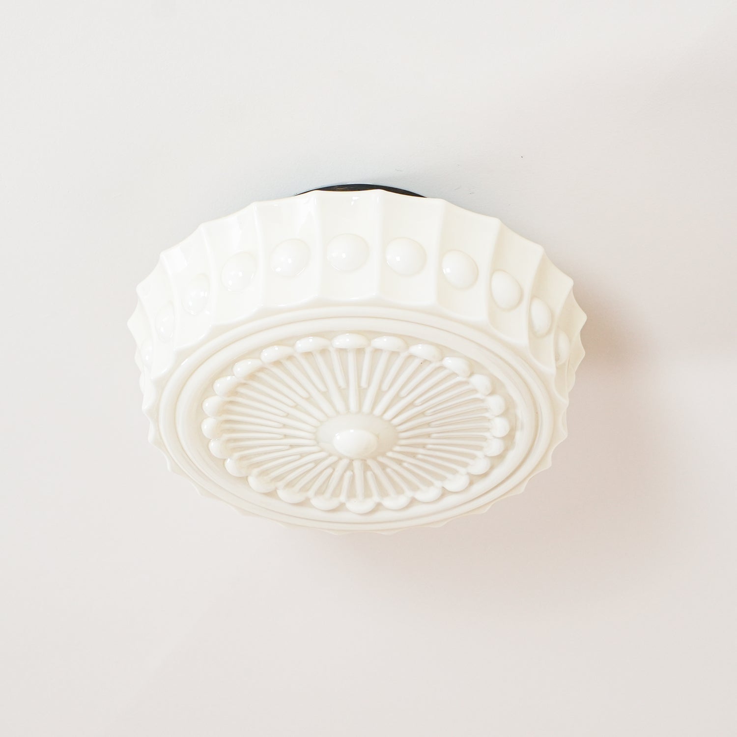 Flush Mount Ceiling Lamp Art Deco with Ornate Glass Shade and Hardwired Fitting
