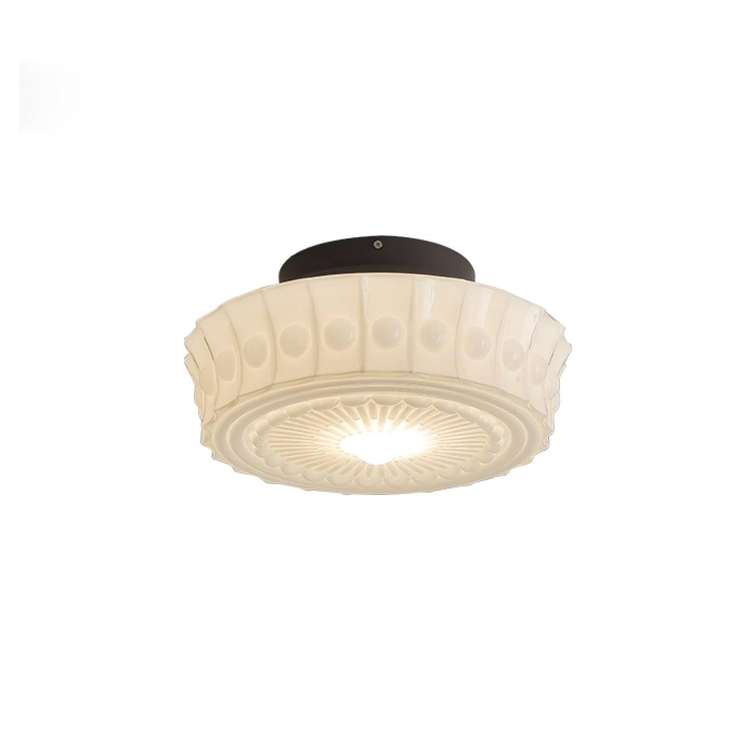 Flush Mount Ceiling Lamp Art Deco with Ornate Glass Shade and Hardwired Fitting