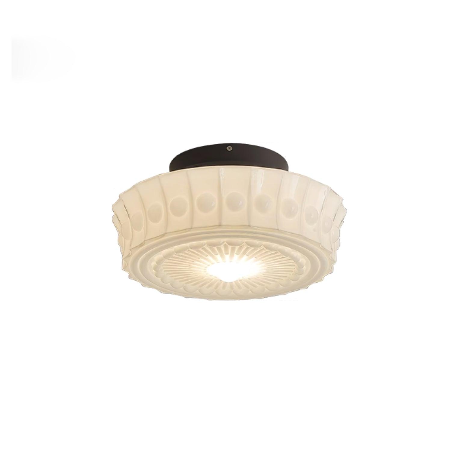 Flush Mount Ceiling Lamp Art Deco with Ornate Glass Shade and Hardwired Fitting