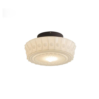 Flush Mount Ceiling Lamp Art Deco with Ornate Glass Shade and Hardwired Fitting
