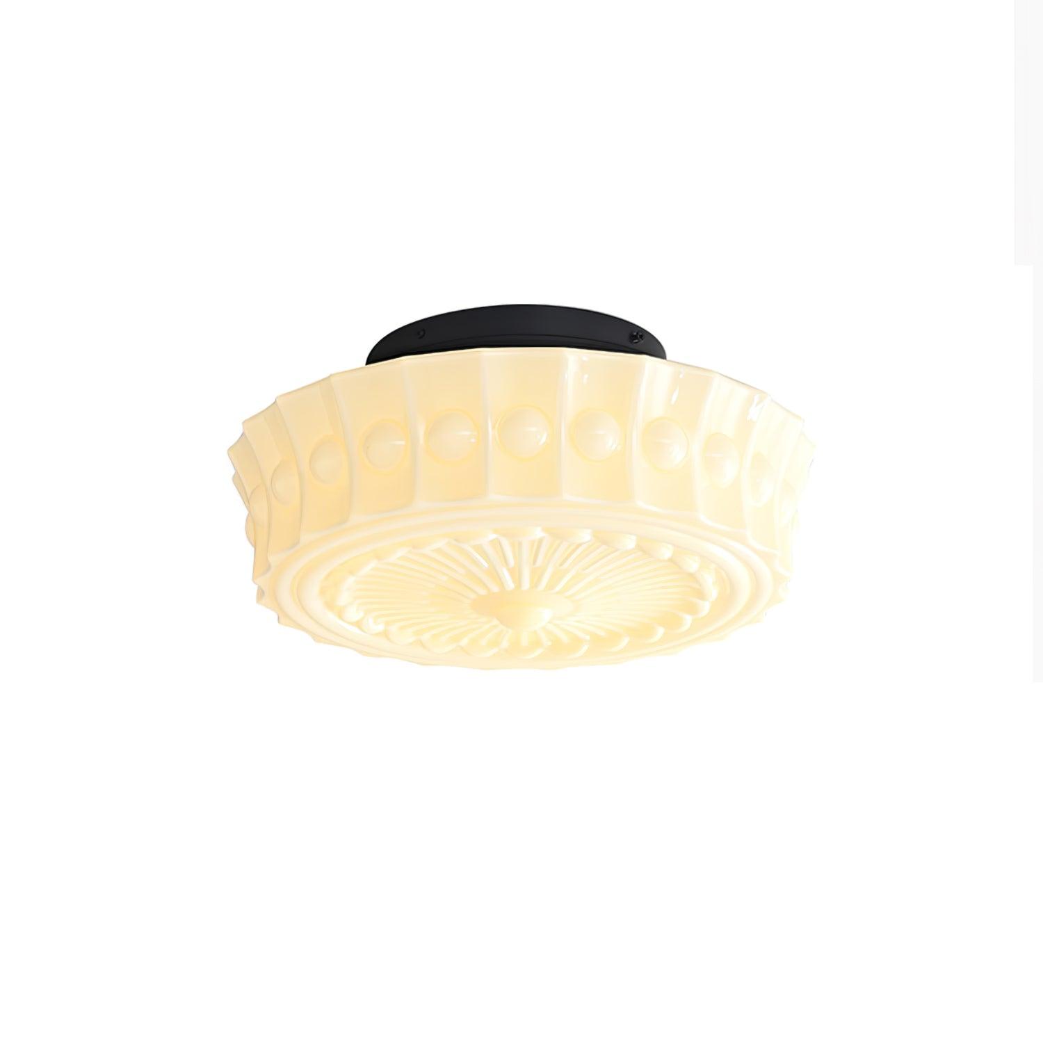 Flush Mount Ceiling Lamp Art Deco with Ornate Glass Shade and Hardwired Fitting