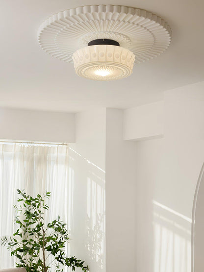 Flush Mount Ceiling Lamp Art Deco with Ornate Glass Shade and Hardwired Fitting