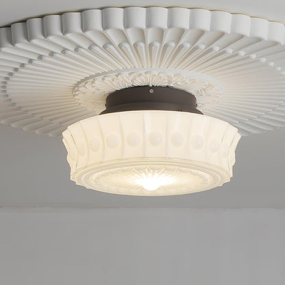 Flush Mount Ceiling Lamp Art Deco with Ornate Glass Shade and Hardwired Fitting