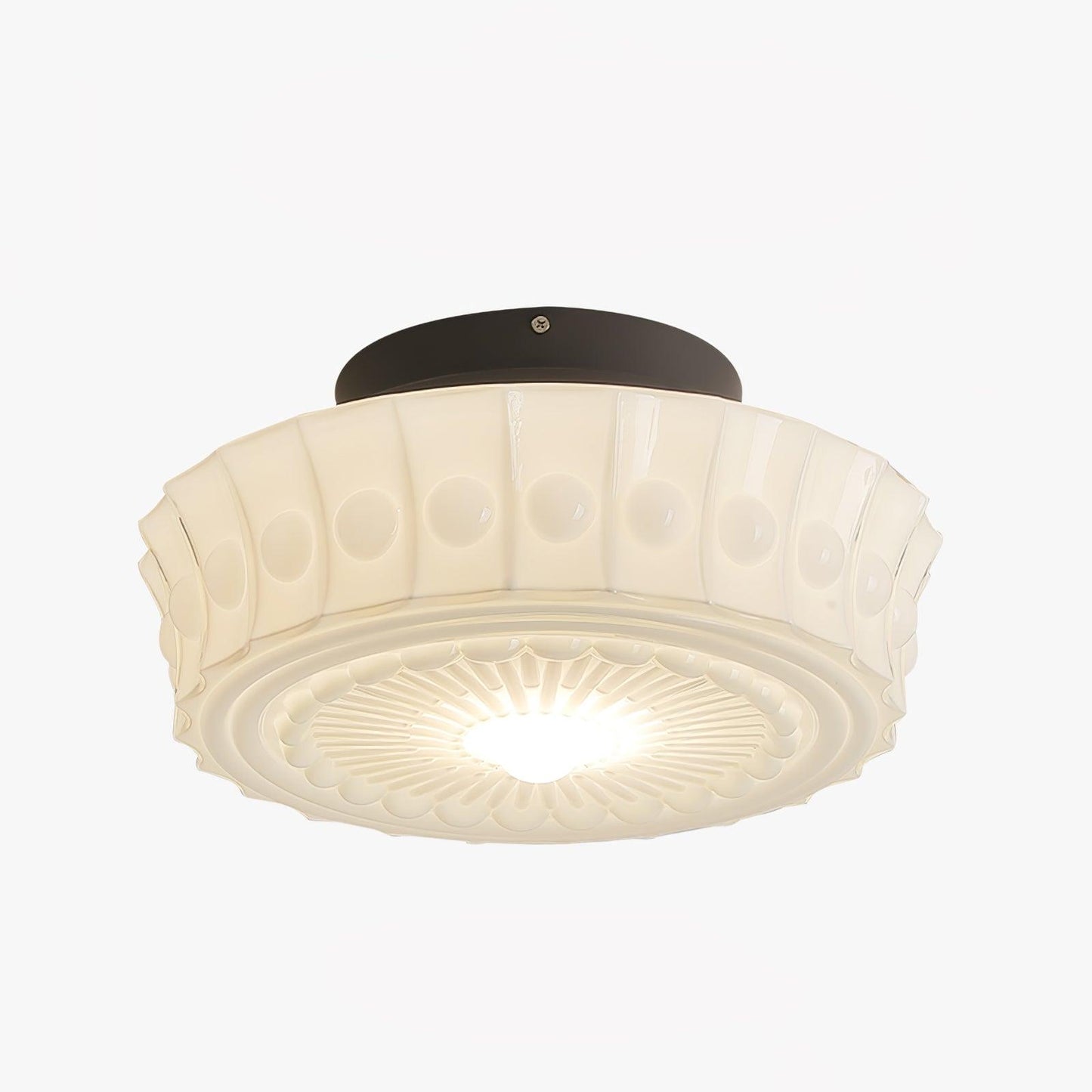 Flush Mount Ceiling Lamp Art Deco with Ornate Glass Shade and Hardwired Fitting