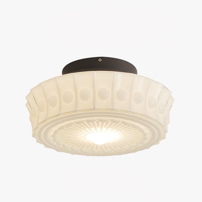 Flush Mount Ceiling Lamp Art Deco with Ornate Glass Shade and Hardwired Fitting