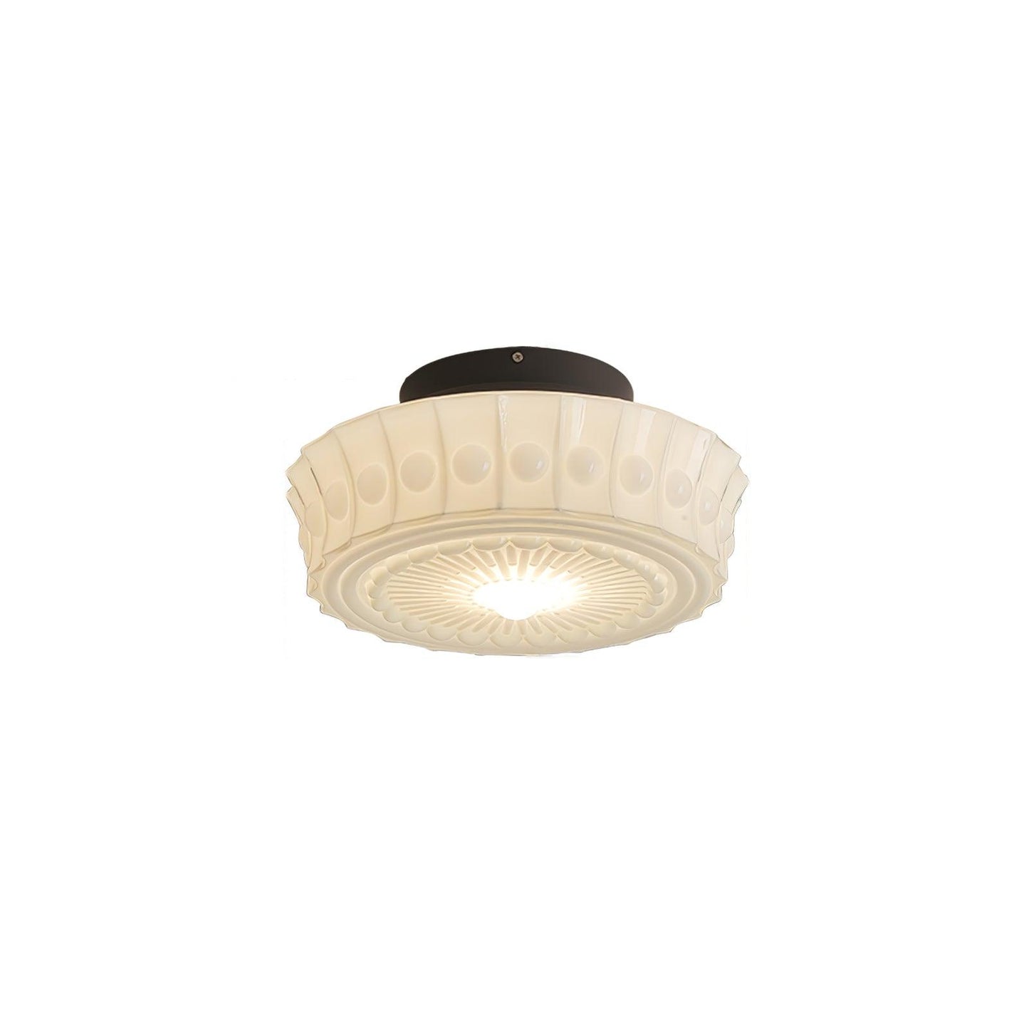 Flush Mount Ceiling Lamp Art Deco with Ornate Glass Shade and Hardwired Fitting