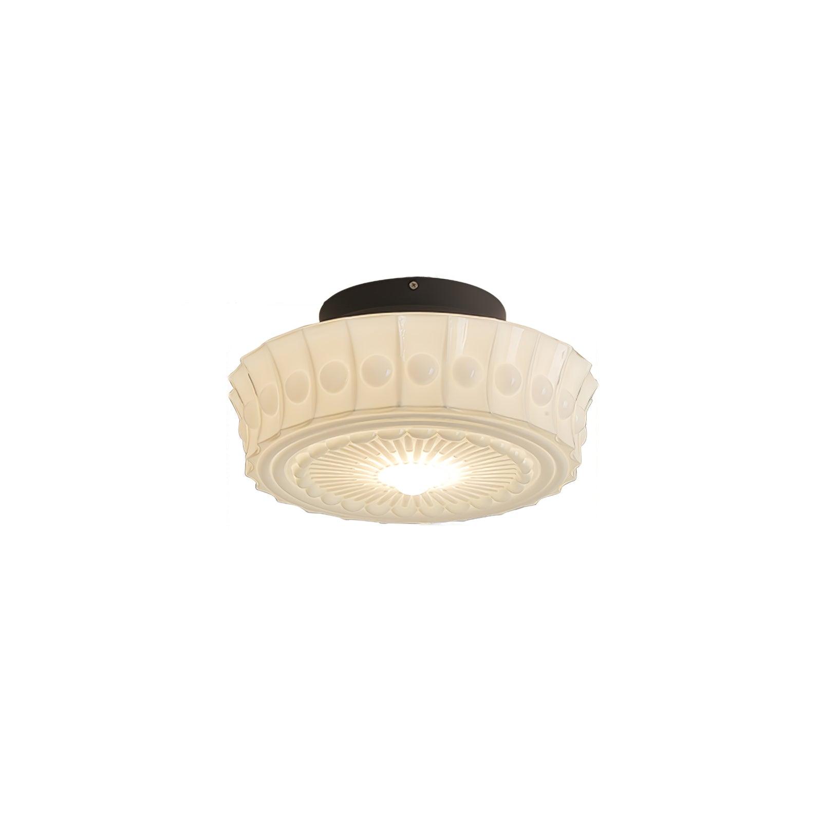 Flush Mount Ceiling Lamp Art Deco with Ornate Glass Shade and Hardwired Fitting