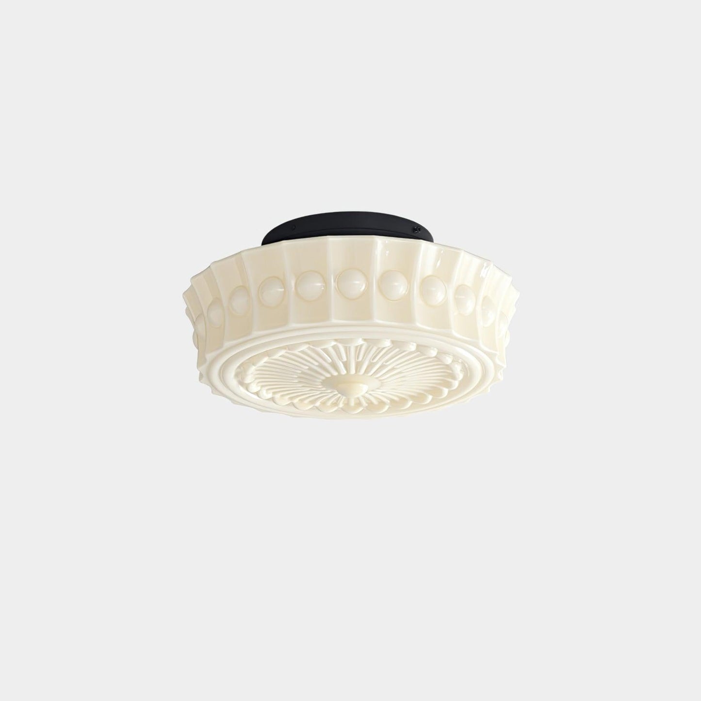 Flush Mount Ceiling Lamp Art Deco with Ornate Glass Shade and Hardwired Fitting