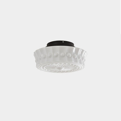 Flush Mount Ceiling Lamp Art Deco with Ornate Glass Shade and Hardwired Fitting