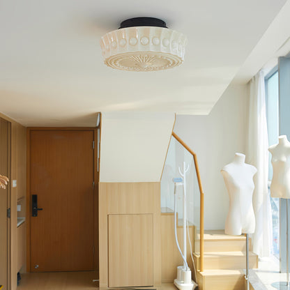 Flush Mount Ceiling Lamp Art Deco with Ornate Glass Shade and Hardwired Fitting
