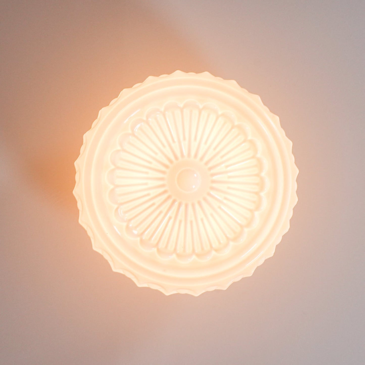 Flush Mount Ceiling Lamp Art Deco with Ornate Glass Shade and Hardwired Fitting