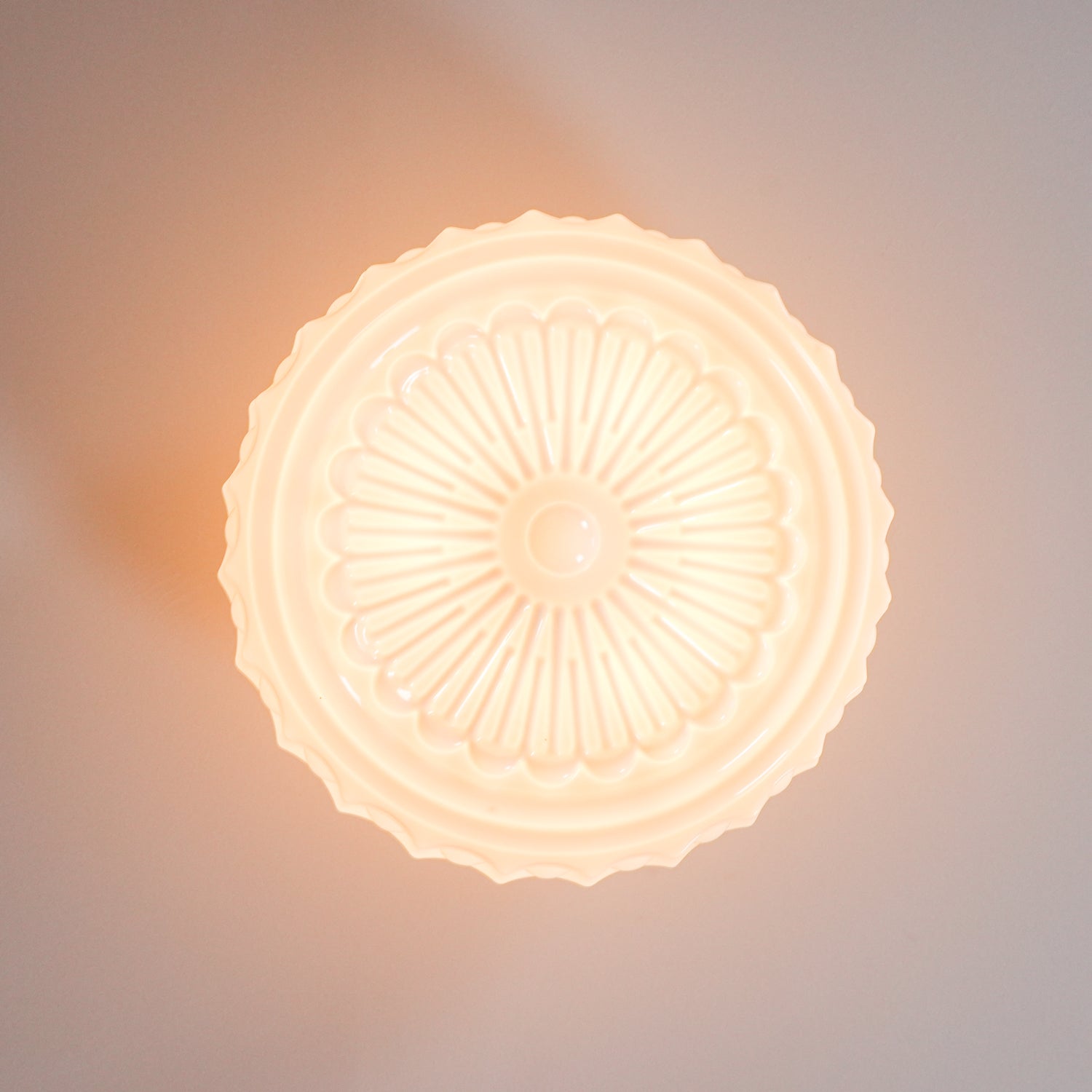 Flush Mount Ceiling Lamp Art Deco with Ornate Glass Shade and Hardwired Fitting