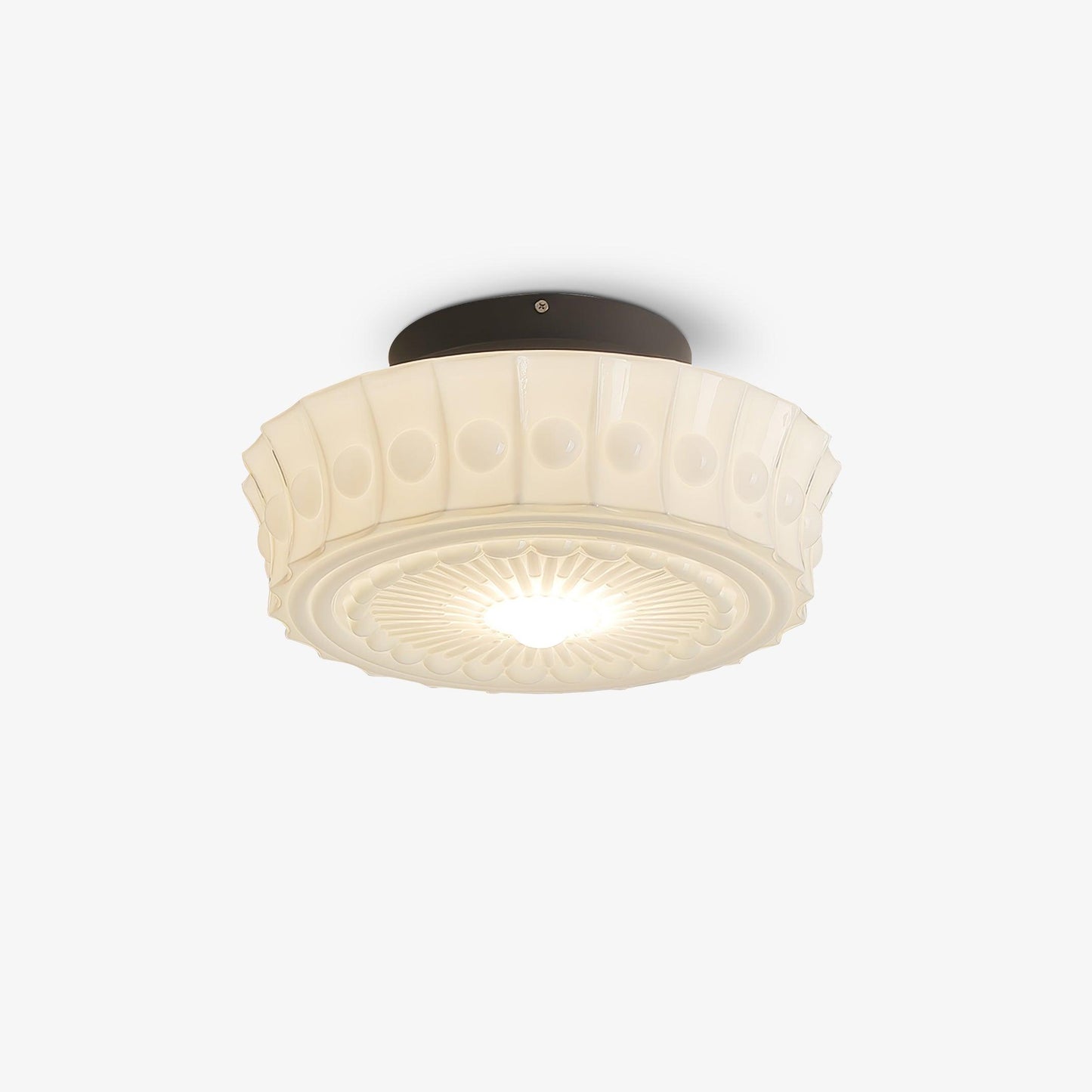 Flush Mount Ceiling Lamp Art Deco with Ornate Glass Shade and Hardwired Fitting