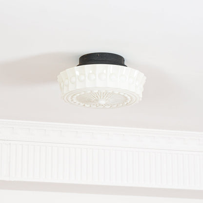 Flush Mount Ceiling Lamp Art Deco with Ornate Glass Shade and Hardwired Fitting