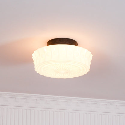 Flush Mount Ceiling Lamp Art Deco with Ornate Glass Shade and Hardwired Fitting