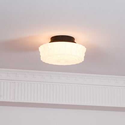 Flush Mount Ceiling Lamp Art Deco with Ornate Glass Shade and Hardwired Fitting