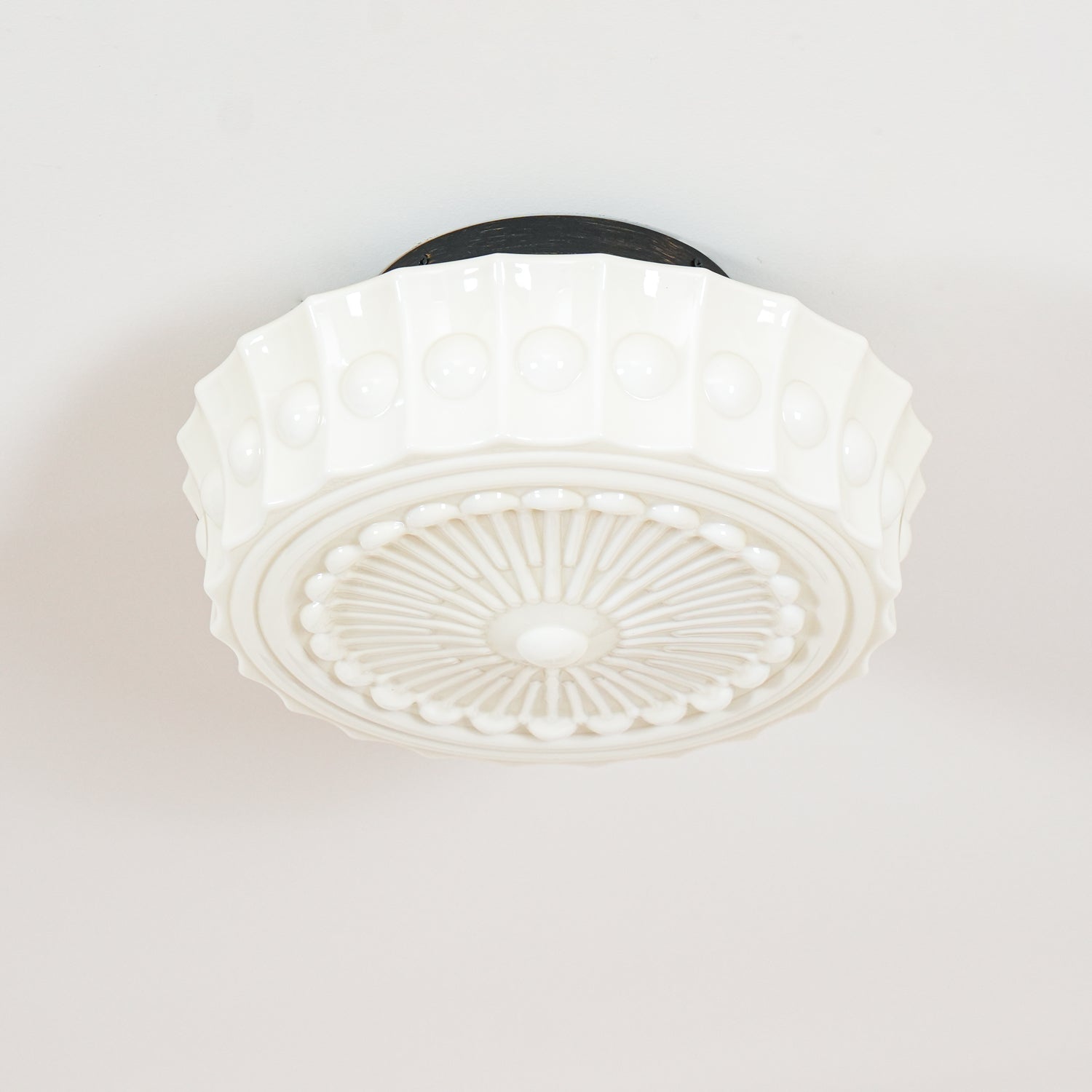 Flush Mount Ceiling Lamp Art Deco with Ornate Glass Shade and Hardwired Fitting