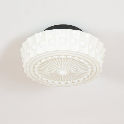 Flush Mount Ceiling Lamp Art Deco with Ornate Glass Shade and Hardwired Fitting