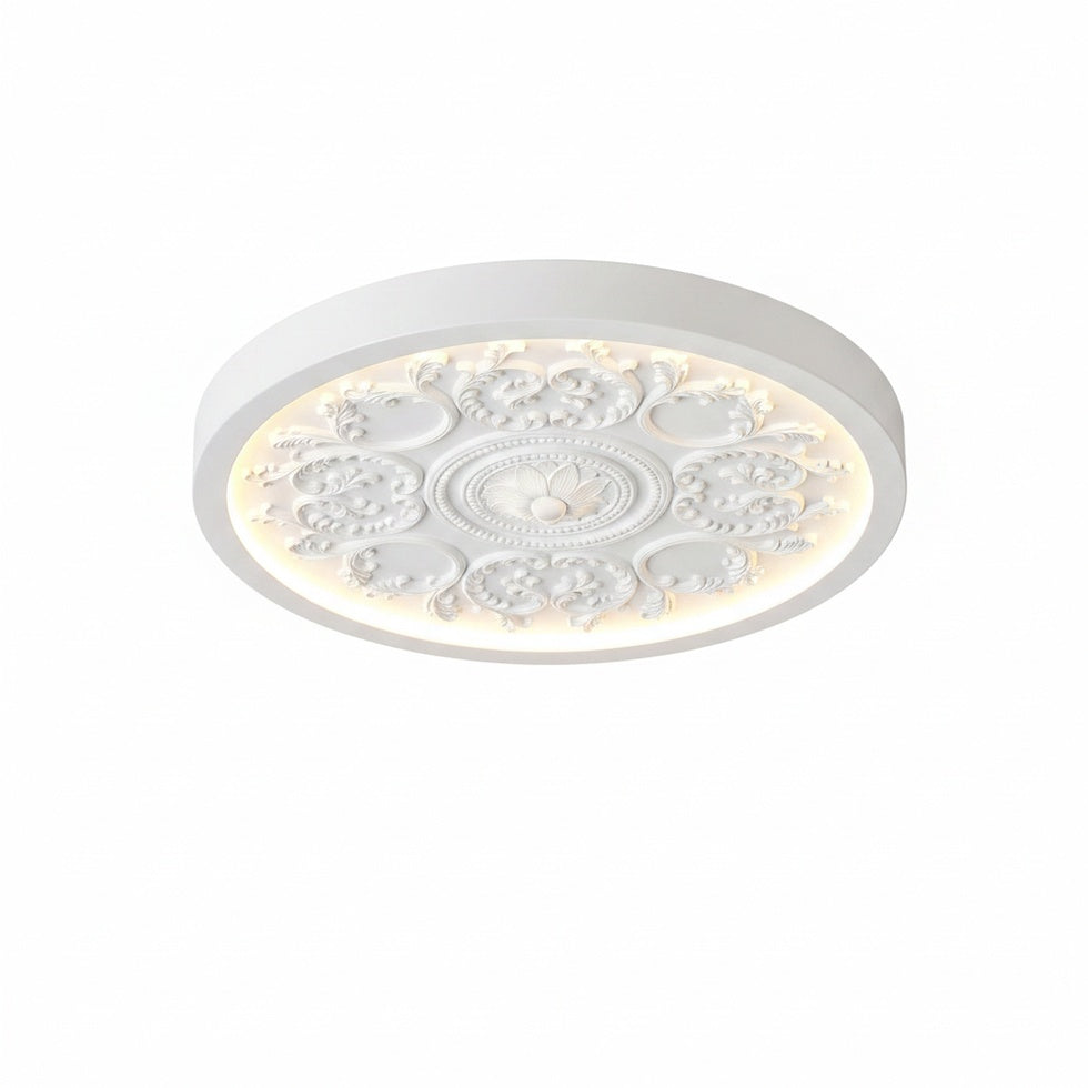 Flush Mount Ceiling Light Art Deco with Carved Floral Panel and Integrated LED