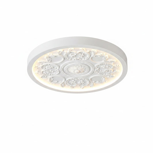 Flush Mount Ceiling Light Art Deco with Carved Floral Panel and Integrated LED