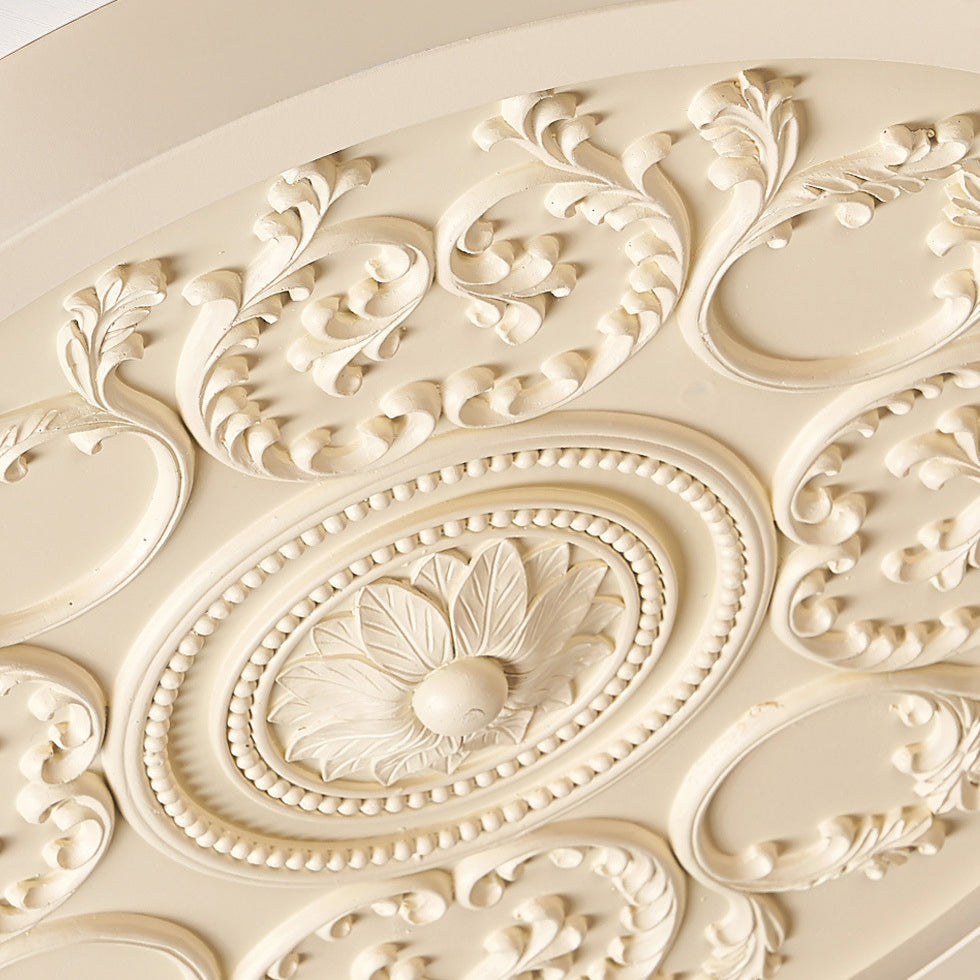 Flush Mount Ceiling Light Art Deco with Carved Floral Panel and Integrated LED