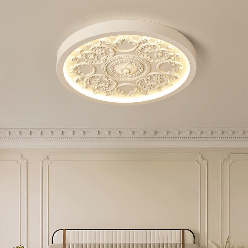 Flush Mount Ceiling Light Art Deco with Carved Floral Panel and Integrated LED