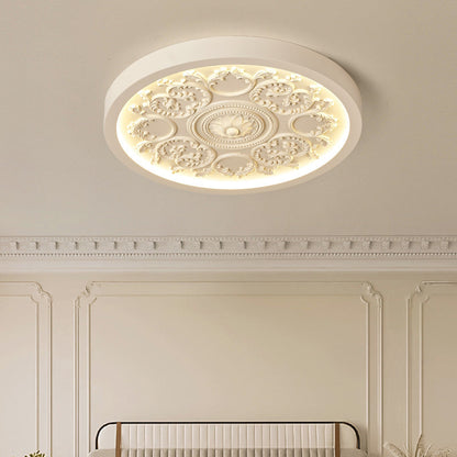 Flush Mount Ceiling Light Art Deco with Carved Floral Panel and Integrated LED
