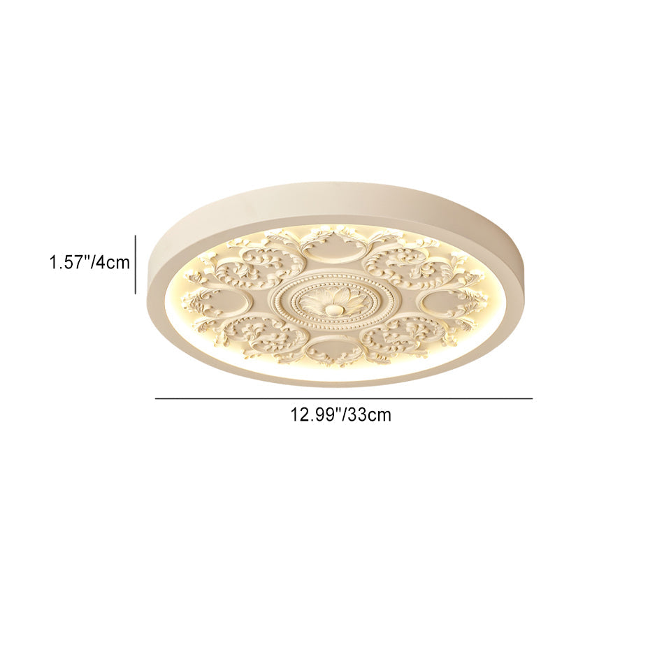 Flush Mount Ceiling Light Art Deco with Carved Floral Panel and Integrated LED
