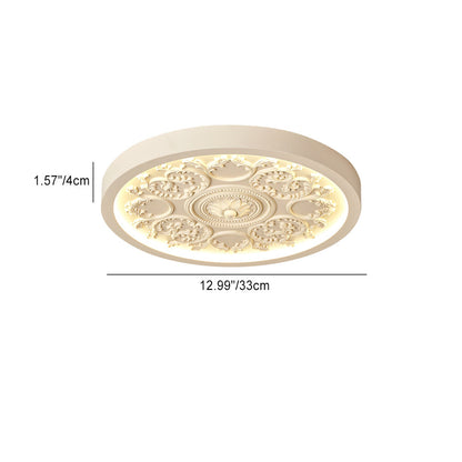 Flush Mount Ceiling Light Art Deco with Carved Floral Panel and Integrated LED