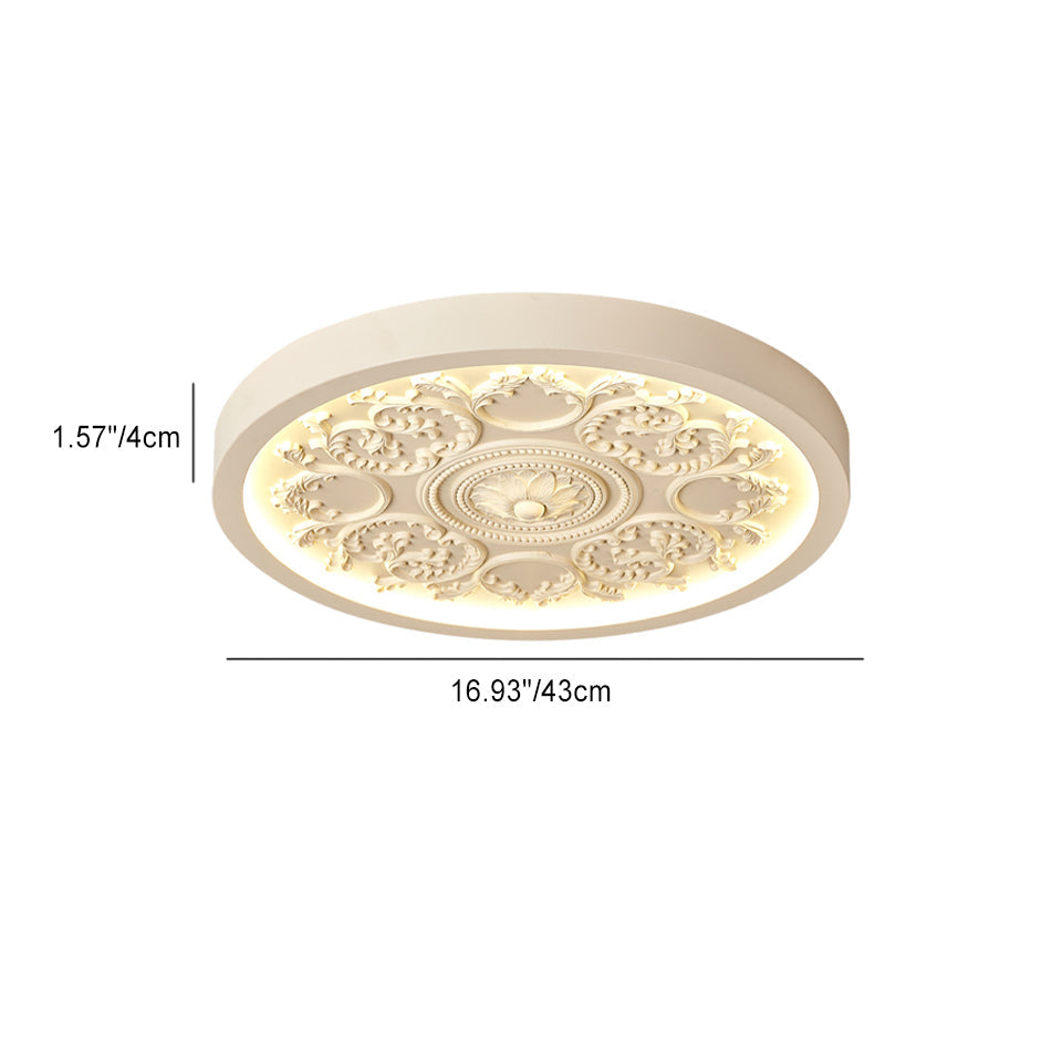 Flush Mount Ceiling Light Art Deco with Carved Floral Panel and Integrated LED