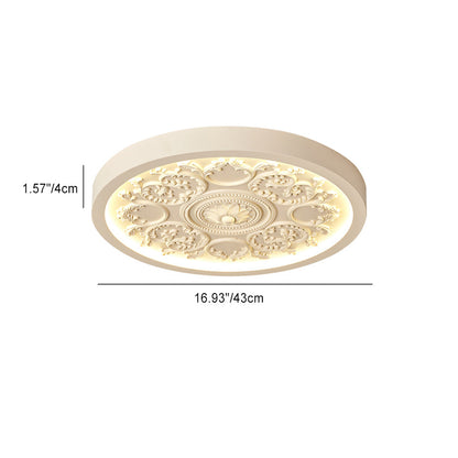 Flush Mount Ceiling Light Art Deco with Carved Floral Panel and Integrated LED