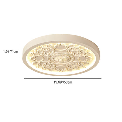 Flush Mount Ceiling Light Art Deco with Carved Floral Panel and Integrated LED