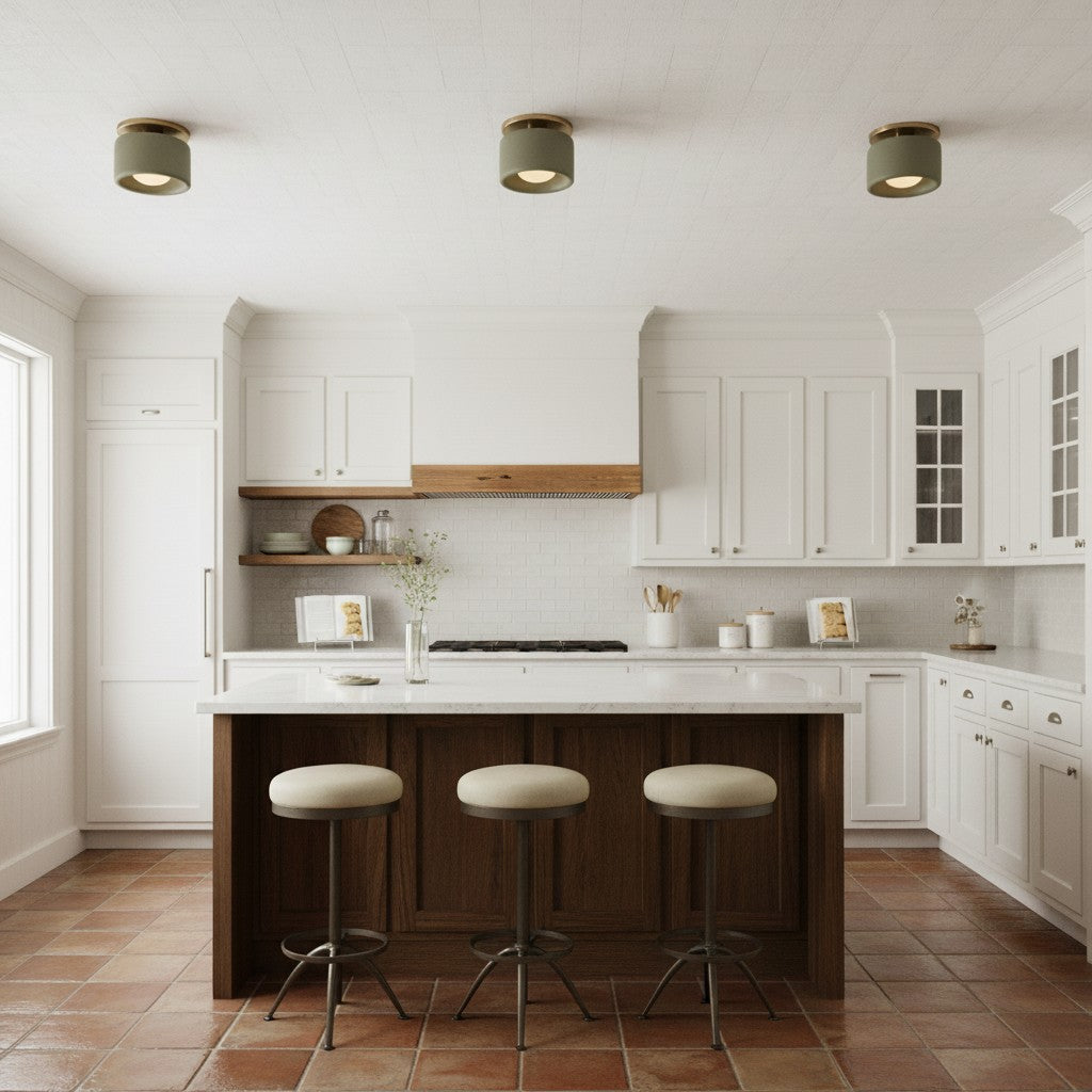 Flush Mount Ceiling Light Modern Ceramic Drum Shade with Brass Fitting