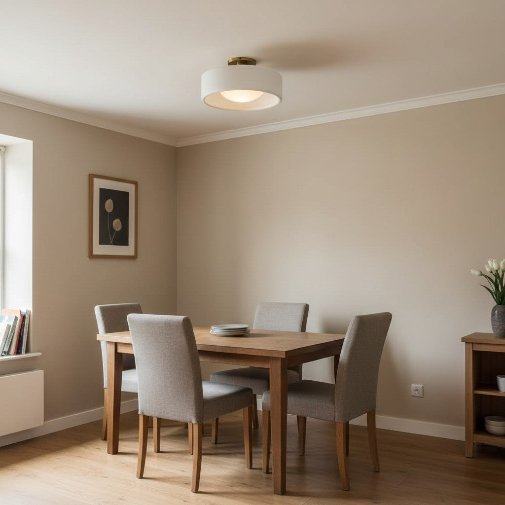Flush Mount Ceiling Light Modern Ceramic Drum Shade with Brass Fitting