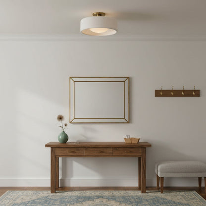 Flush Mount Ceiling Light Modern Ceramic Drum Shade with Brass Fitting