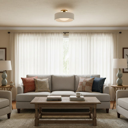 Flush Mount Ceiling Light Modern Ceramic Drum Shade with Brass Fitting