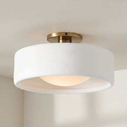 Flush Mount Ceiling Light Modern Ceramic Drum Shade with Brass Fitting