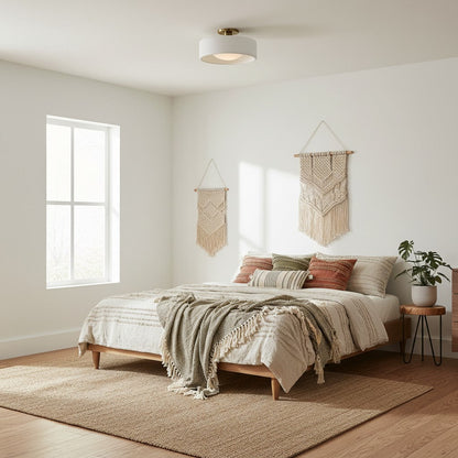 Flush Mount Ceiling Light Modern Ceramic Drum Shade with Brass Fitting