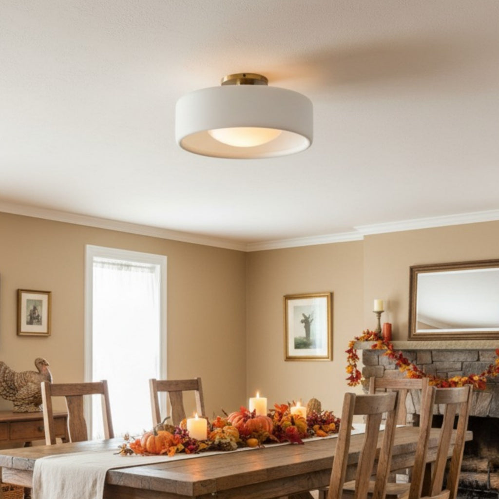 Flush Mount Ceiling Light Modern Ceramic Drum Shade with Brass Fitting