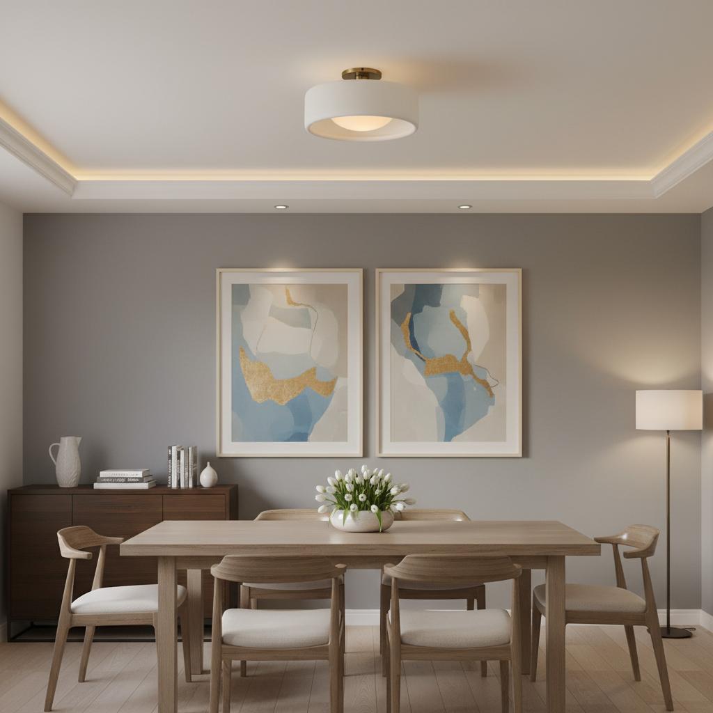 Flush Mount Ceiling Light Modern Ceramic Drum Shade with Brass Fitting