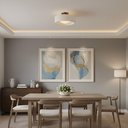 Flush Mount Ceiling Light Modern Ceramic Drum Shade with Brass Fitting
