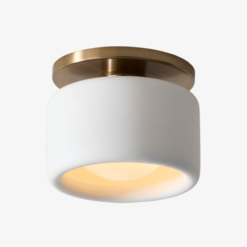 Flush Mount Ceiling Light Modern Ceramic Drum Shade with Brass Fitting