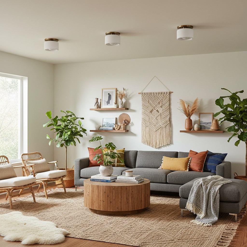 Flush Mount Ceiling Light Modern Ceramic Drum Shade with Brass Fitting