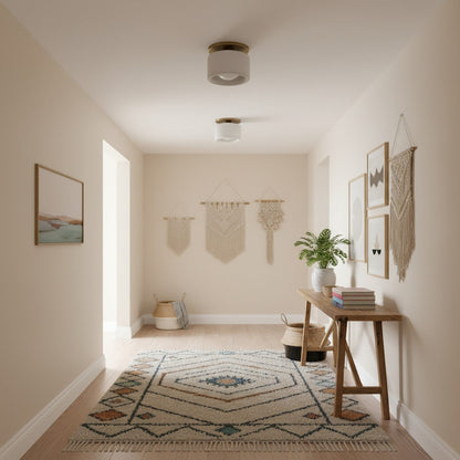 Flush Mount Ceiling Light Modern Ceramic Drum Shade with Brass Fitting